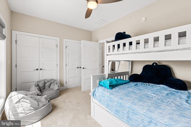 220 25th St Unit D, Ocean City, MD 21842 - bedroom featuring light colored carpet and ceiling fan