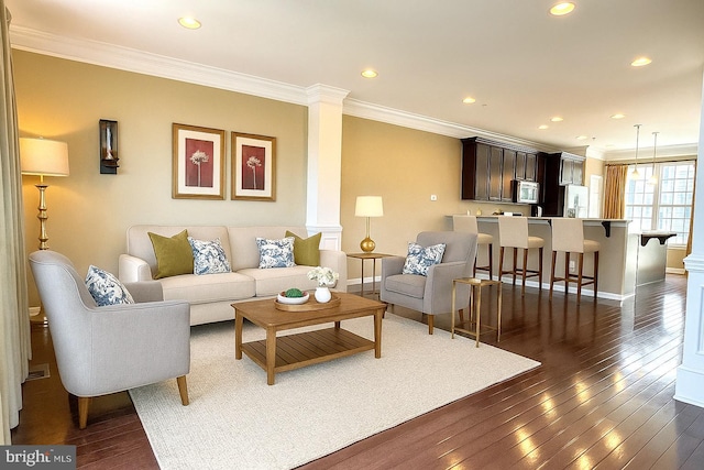 331 Lenape Way, Claymont, DE 19703 - living area featuring crown molding, dark wood-type flooring, and recessed lighting