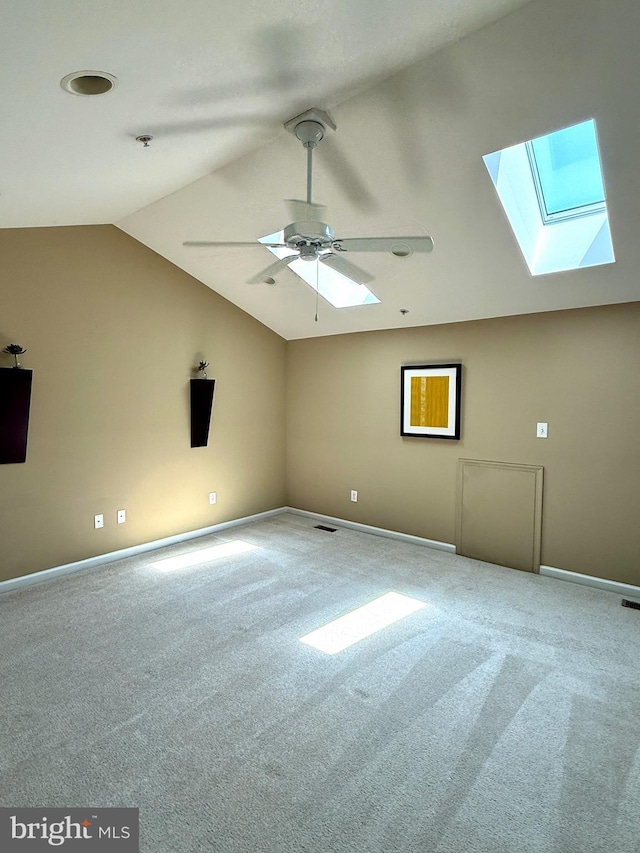 331 Lenape Way, Claymont, DE 19703 - carpeted spare room with a skylight, lofted ceiling, ceiling fan, and a pendent fire sprinkler