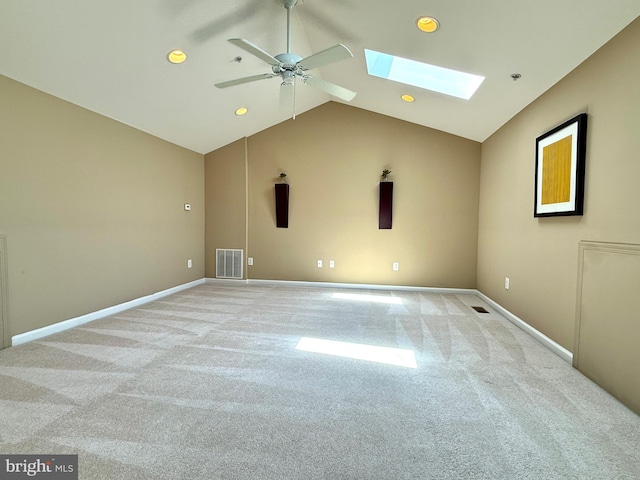 331 Lenape Way, Claymont, DE 19703 - unfurnished room with a skylight, light carpet, ceiling fan, lofted ceiling, and recessed lighting