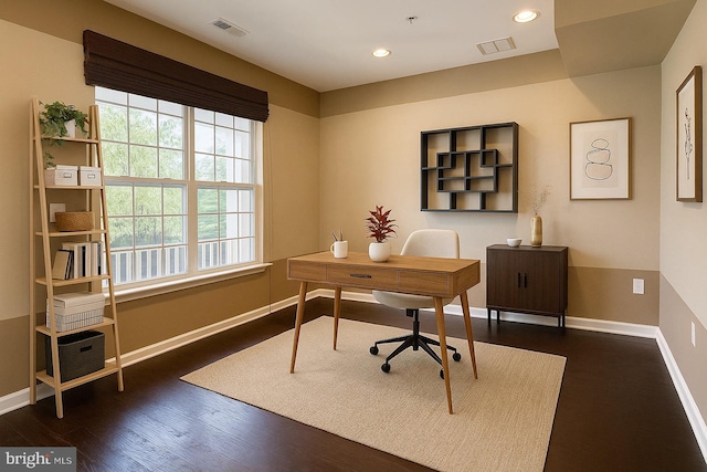 331 Lenape Way, Claymont, DE 19703 - office area featuring healthy amount of natural light, dark wood-style flooring, and recessed lighting