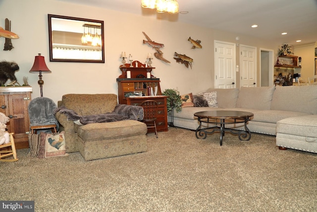 146 Skyline Dr, New Holland, PA 17557 - living area with recessed lighting, a chandelier, and carpet floors