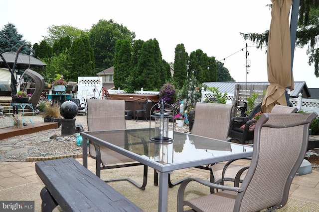 146 Skyline Dr, New Holland, PA 17557 - view of patio featuring outdoor dining space and a hot tub