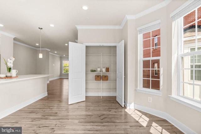 7955 Blue Stream Dr, Elkridge, MD 21075 - spare room with crown molding, light wood-type flooring, and recessed lighting