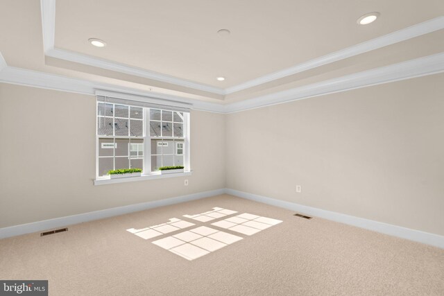 7955 Blue Stream Dr, Elkridge, MD 21075 - spare room with crown molding, a raised ceiling, carpet flooring, and recessed lighting