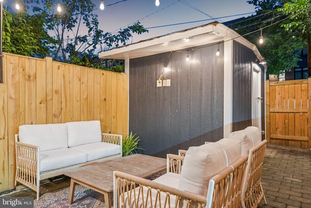 636 N Alfred St, Alexandria, VA 22314 - view of patio / terrace with outdoor lounge area and a storage shed