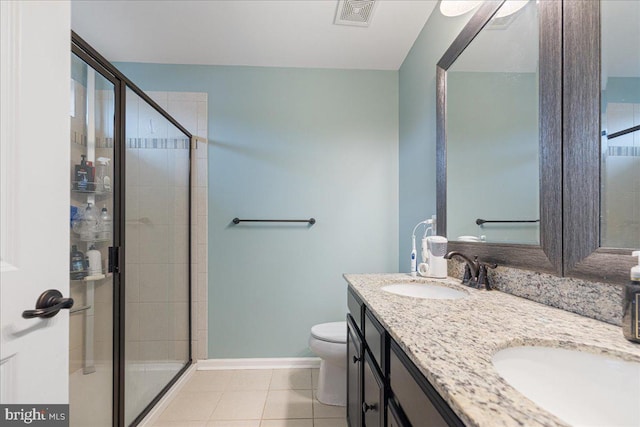 260 Grace Ln, Harleysville, PA 19438 - bathroom with a shower stall, double vanity, and tile patterned floors
