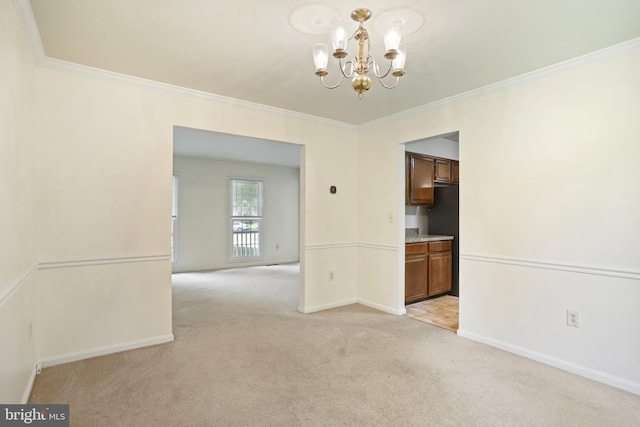 15108 Plum Tree Way, Bowie, MD 20721 - empty room with a chandelier, light carpet, and ornamental molding