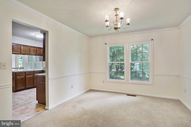 15108 Plum Tree Way, Bowie, MD 20721 - spare room featuring a chandelier, light carpet, and ornamental molding
