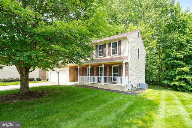15108 Plum Tree Way, Bowie, MD 20721 - view of front of house with a porch, concrete driveway, a front yard, and a garage