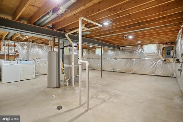 15108 Plum Tree Way, Bowie, MD 20721 - unfinished below grade area featuring water heater, washer and clothes dryer, heating unit, and electric panel