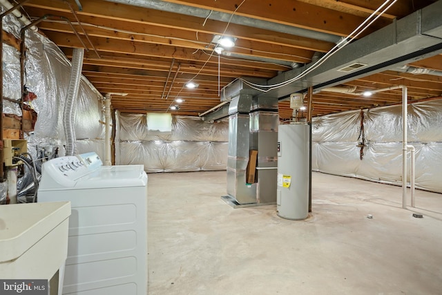 15108 Plum Tree Way, Bowie, MD 20721 - unfinished basement with washing machine and clothes dryer, water heater, and heating unit