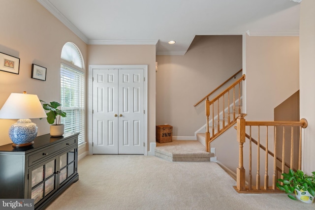 15196 Lancashire Dr, Woodbridge, VA 22191 - entryway featuring ornamental molding, carpet, and recessed lighting
