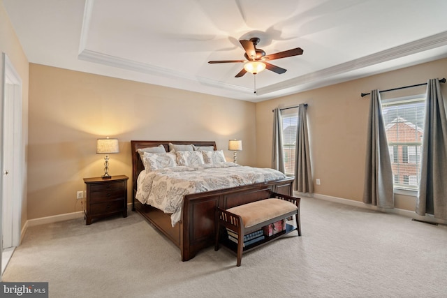 15196 Lancashire Dr, Woodbridge, VA 22191 - bedroom featuring a tray ceiling, light colored carpet, and ceiling fan
