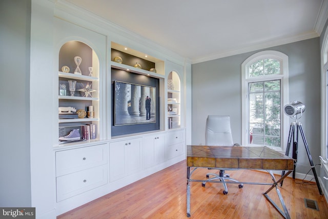 22966 Lois, Brambleton, VA 20148 - office area with crown molding, wood finished floors, and built in features