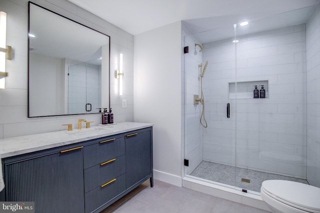 22966 Lois, Brambleton, VA 20148 - full bathroom with vanity, a stall shower, tile patterned floors, and recessed lighting