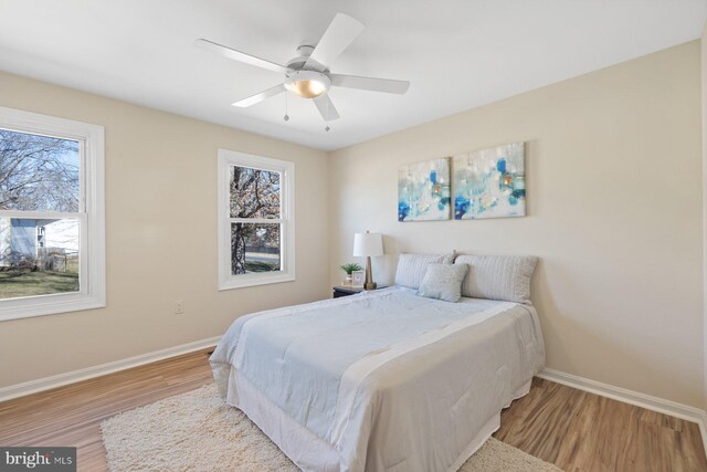 17105 Amity Dr, Derwood, MD 20855 - bedroom with multiple windows, light wood-type flooring, and ceiling fan