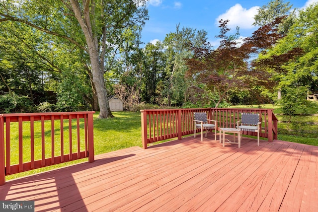 17105 Amity Dr, Derwood, MD 20855 - deck with a storage unit, a yard, and view of scattered trees