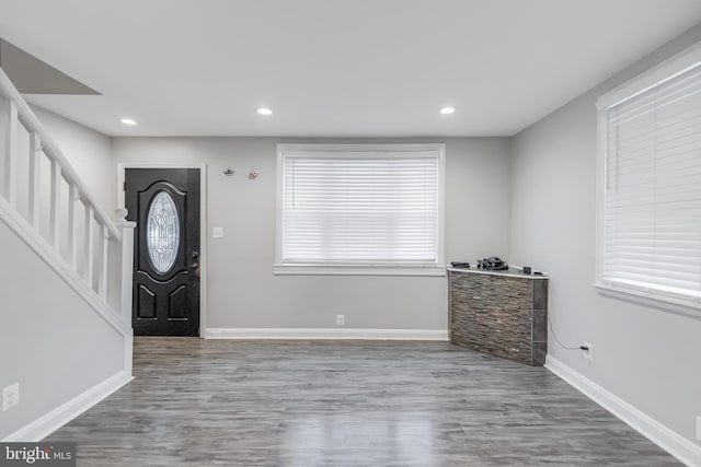 7135 Railway, Dundalk, MD 21222 - entryway featuring stairs, wood finished floors, and recessed lighting