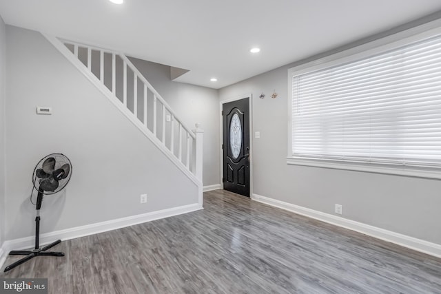7135 Railway, Dundalk, MD 21222 - entryway featuring stairs, wood finished floors, and recessed lighting