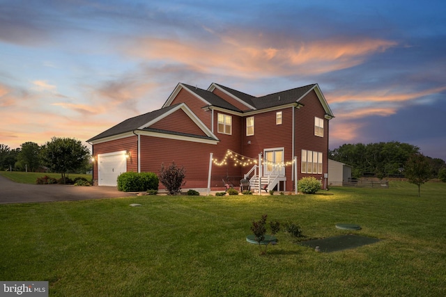 115 Saddle Ridge Ln, Fredericksburg, VA 22406 - view of front of property featuring asphalt driveway, an attached garage, and a front lawn