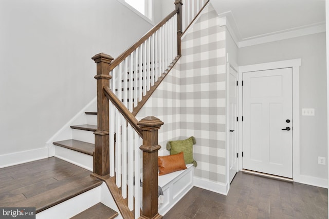 115 Saddle Ridge Ln, Fredericksburg, VA 22406 - stairway with wood finished floors and ornamental molding