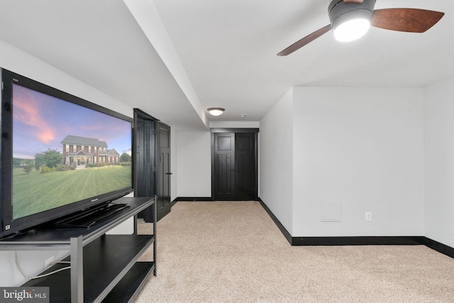 115 Saddle Ridge Ln, Fredericksburg, VA 22406 - carpeted home theater room with baseboards and ceiling fan