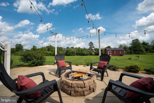 115 Saddle Ridge Ln, Fredericksburg, VA 22406 - view of patio / terrace featuring an outdoor fire pit and an outdoor structure