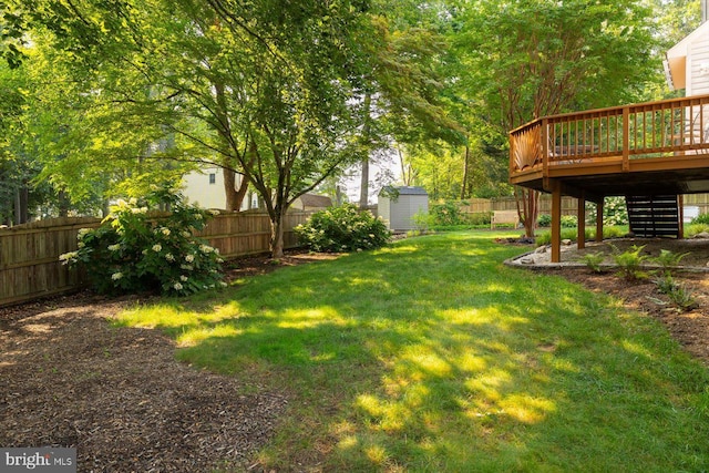 10 Frantz Ct, Fredericksburg, VA 22405 - fenced backyard with stairs, a deck, and a shed