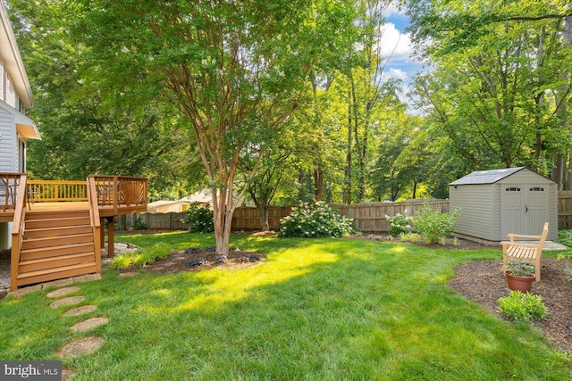 10 Frantz Ct, Fredericksburg, VA 22405 - fenced backyard with a storage unit, a deck, and stairway