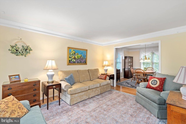 10 Frantz Ct, Fredericksburg, VA 22405 - living room with ornamental molding, wood finished floors, and a chandelier