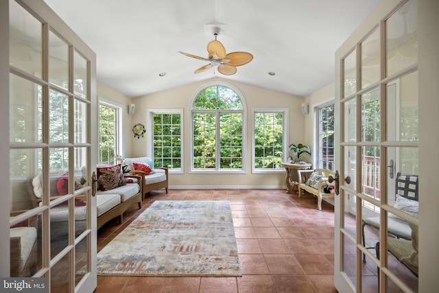 9100 Quarter Ct, Vienna, VA 22182 - sunroom with healthy amount of natural light, tile patterned floors, french doors, and lofted ceiling