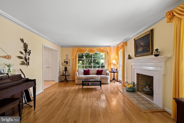 9100 Quarter Ct, Vienna, VA 22182 - living area featuring crown molding, light wood-type flooring, and a brick fireplace