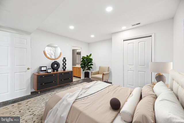 6432 Sedgwick St, Elkridge, MD 21075 - carpeted bedroom with recessed lighting, a closet, and ensuite bathroom
