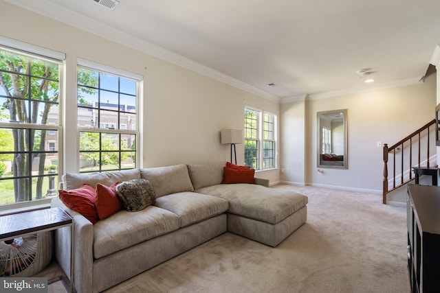 500 Overlook Park Drive 27, Oxon Hill, MD 20745 - living area featuring stairs, carpet, and ornamental molding
