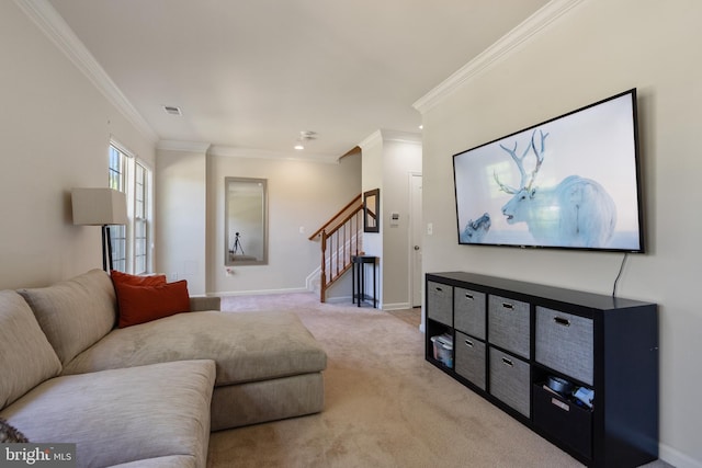 500 Overlook Park Drive 27, Oxon Hill, MD 20745 - living area with ornamental molding, stairs, carpet, and recessed lighting