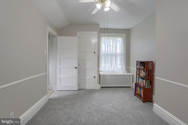 3124 Brisban St, Harrisburg, PA 17111 - unfurnished bedroom featuring radiator heating unit, carpet, lofted ceiling, and a ceiling fan