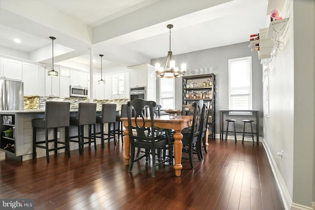 110 S Washington St, Havre De Grace, MD 21078 - dining space with a chandelier, dark wood finished floors, and recessed lighting