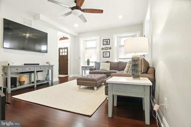 110 S Washington St, Havre De Grace, MD 21078 - living area with ceiling fan, dark wood-type flooring, and recessed lighting