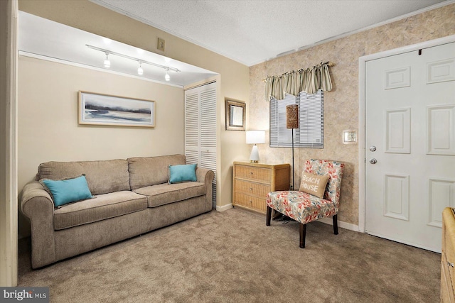 9800 Coastal Hwy Unit 1207, Ocean City, MD 21842 - carpeted living room with ornamental molding and a textured ceiling
