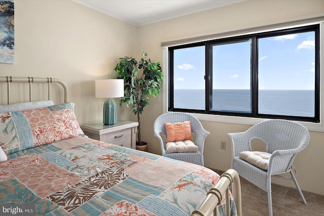 9800 Coastal Hwy Unit 1207, Ocean City, MD 21842 - bedroom with carpet, ornamental molding, and a water view