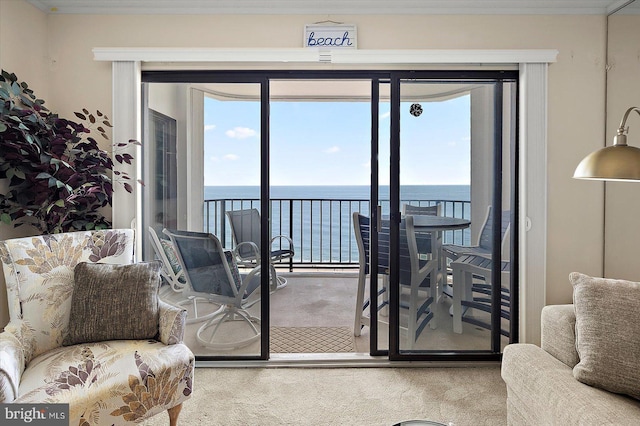 9800 Coastal Hwy Unit 1207, Ocean City, MD 21842 - interior space with carpet floors, a water view, and healthy amount of natural light