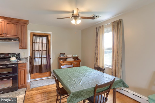 1002 S 2nd Ave, Lebanon, PA 17042 - dining room with a baseboard heating unit, a ceiling fan, and light wood-style floors