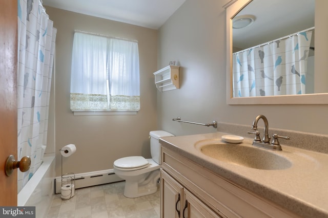 1002 S 2nd Ave, Lebanon, PA 17042 - full bathroom featuring baseboard heating, vanity, and shower / bath combination with curtain