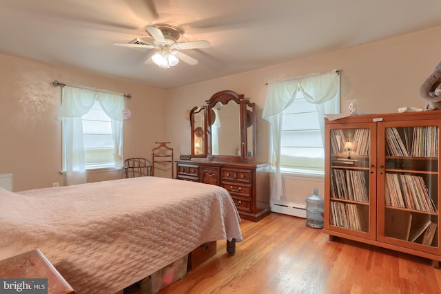 1002 S 2nd Ave, Lebanon, PA 17042 - bedroom with light wood-style flooring, baseboard heating, and a ceiling fan