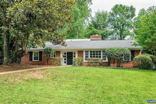 906 Old Farm Rd, Charlottesville, VA 22903 - single story home with brick siding, a front lawn, and a chimney