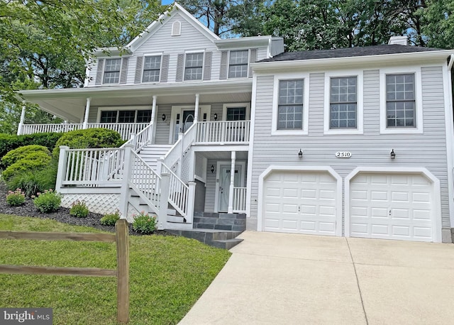 2510 Heatherwood Ct, Hyattsville, MD 20783 - view of front of house featuring driveway, an attached garage, a porch, a chimney, and stairs