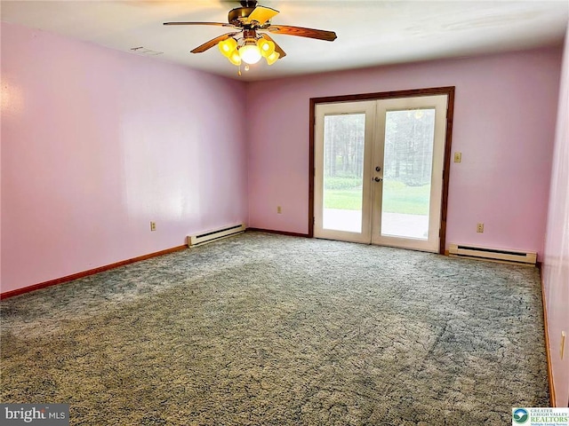 93 Sassafras, Lehighton, PA 18235 - carpeted empty room with baseboard heating, french doors, and a ceiling fan