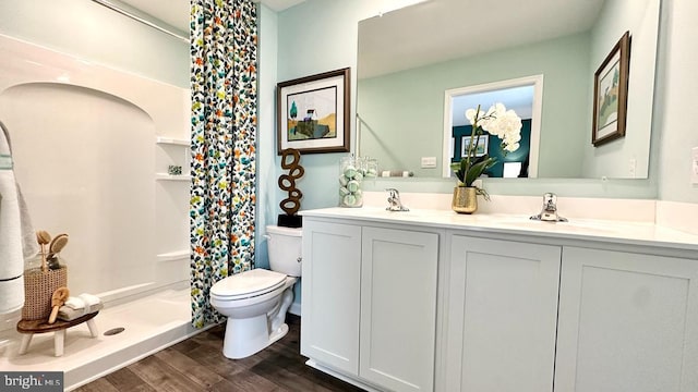824 Mersey Ln, Salisbury, MD 21801 - full bathroom with wood finished floors, double vanity, and curtained shower