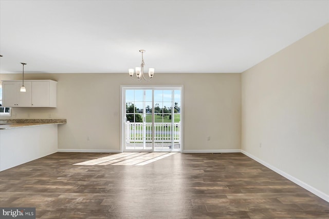 75 Bennington Way, Carlisle, PA 17013 - unfurnished dining area featuring healthy amount of natural light, dark wood-style floors, and a chandelier